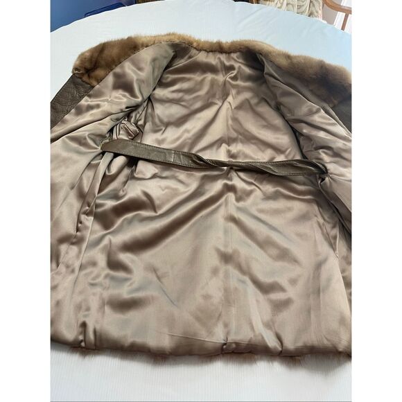 VTG Mink Coat Women Large Chevron Striped Fur Old Money Mob Wives Leather Jacket - Picture 5 of 10
